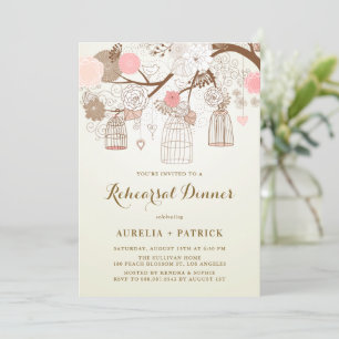 Invitation Dîner de répétition vintage rose et Brown