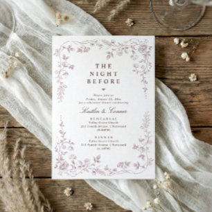 Invitation Dîner de répétition Vintage Rose Poussiéreux Flora