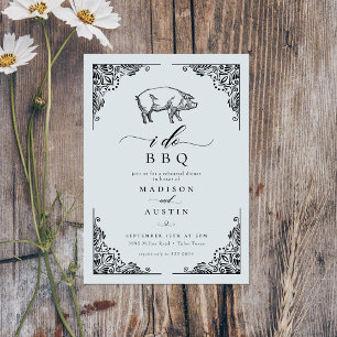 Invitation Dîner de répétition vintage Rustic Pig I Do BQ