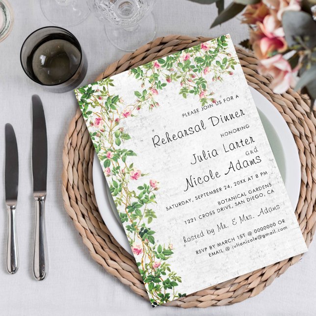 Invitation Dîner de répétition vintage Wall Style Rosy Journa (Créateur téléchargé)