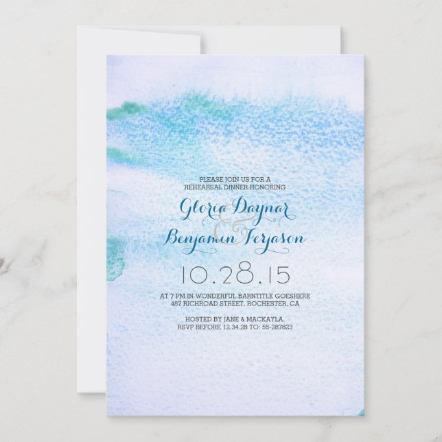 Invitation Dîner de répétition Watercolor Blue Ombre (Devant)