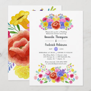Invitation Dîner de répétition Watercolor Floral Fiesta