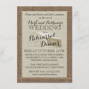 Invitation Dîner de répétition Western Barn et Burlap