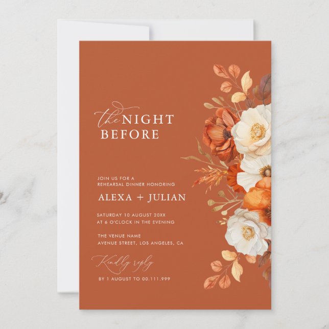 Invitation dîner de répétitions de mariages à fleurs d'automn (Devant)