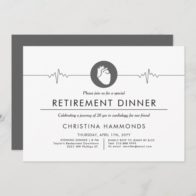 Invitation Dîner de retraite cardiologue | Style minimal (Devant / Derrière)