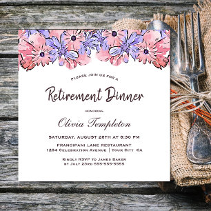 Invitation Dîner de retraite Floral Rose Lavande