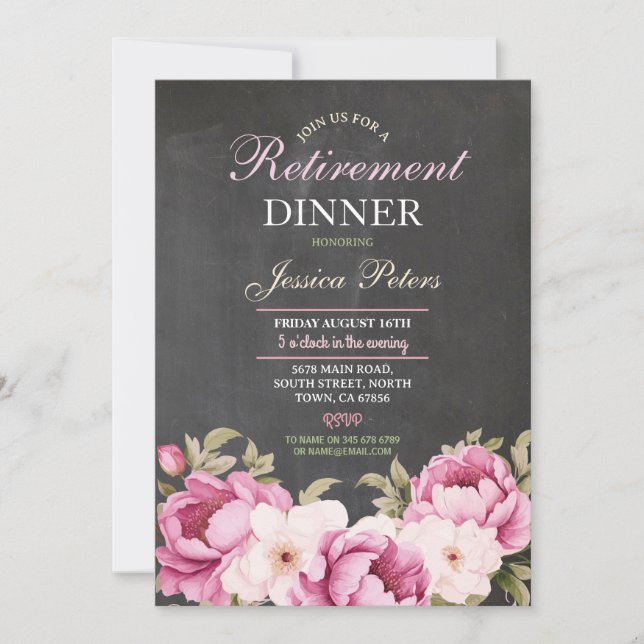 Invitation Dîner de retraite florale pour femmes rose (Devant)