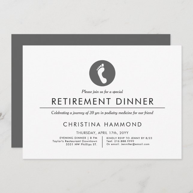Invitation Dîner de retraite podiatre | Style minimal  (Devant / Derrière)