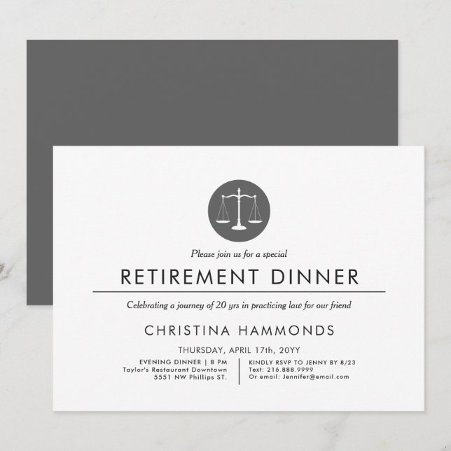 Invitation Dîner de retraite pour avocat | Style minimal (Devant / Derrière)