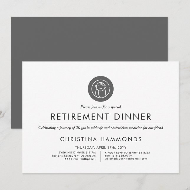 Invitation Dîner de Retraite Sage-Femme Obstétricien | Minima (Devant / Derrière)