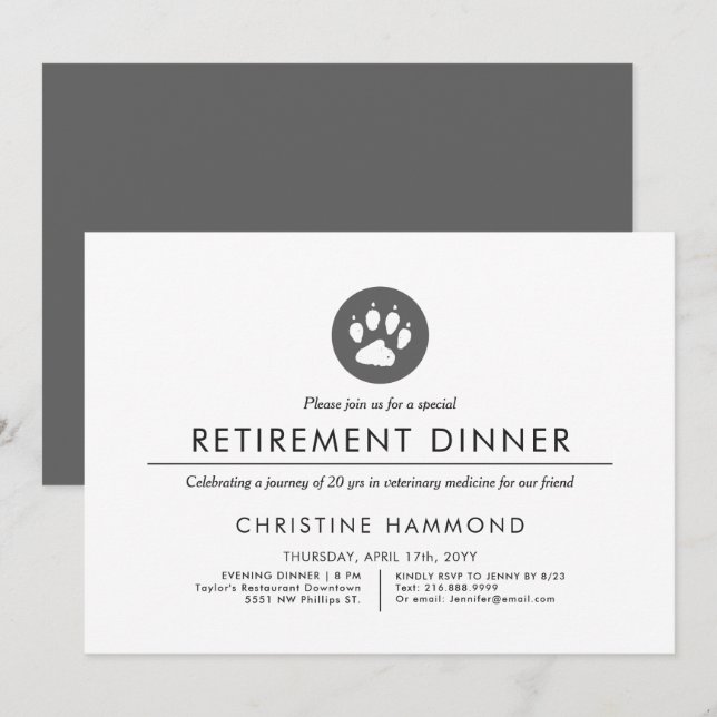Invitation Dîner de retraite vétérinaire | Invit de style min (Devant / Derrière)