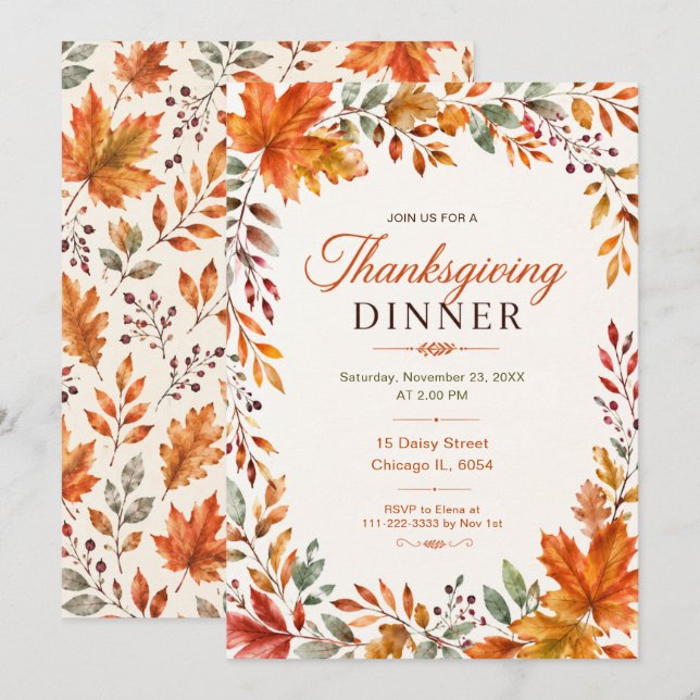 Invitation Dîner de Thanksgiving (Devant / Derrière)