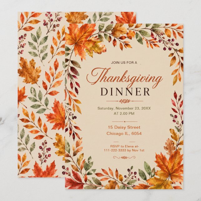 Invitation Dîner de Thanksgiving (Devant / Derrière)