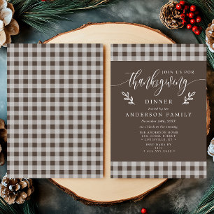 Invitation Dîner de Thanksgiving à carreaux buffle marron et 