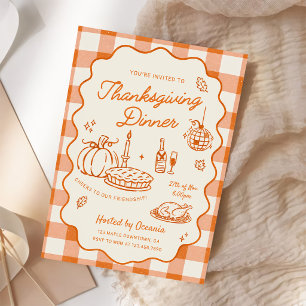 Invitation Dîner de Thanksgiving à carreaux orange