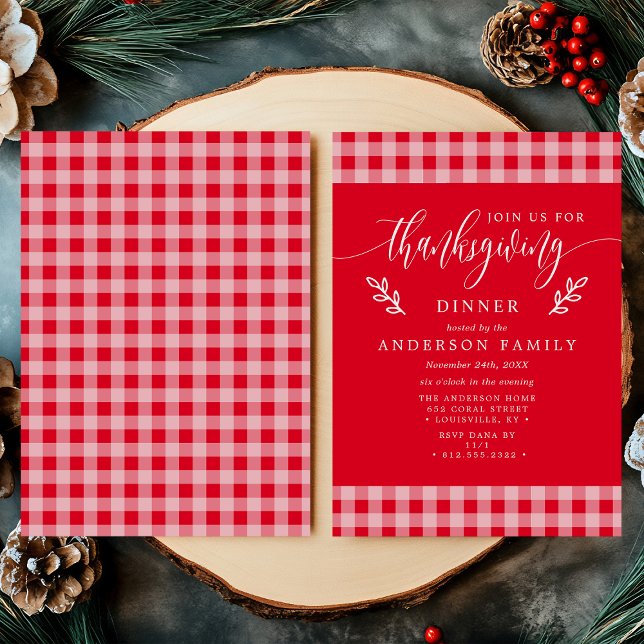 Invitation Dîner de Thanksgiving à carreaux rouges et blancs (Créateur téléchargé)