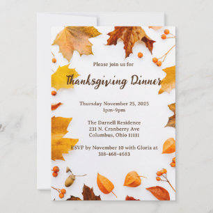 Invitation Dîner de Thanksgiving à feuilles d'automne