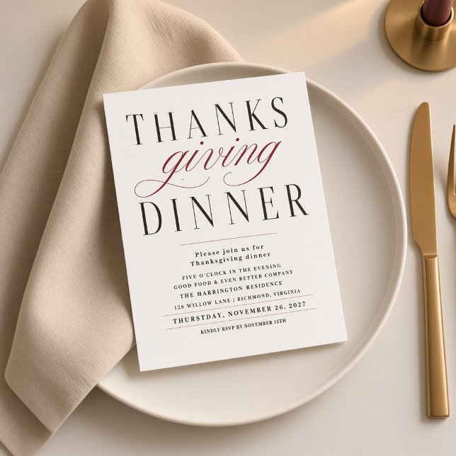 Invitation Dîner de Thanksgiving à la calligraphie élégante (Créateur téléchargé)