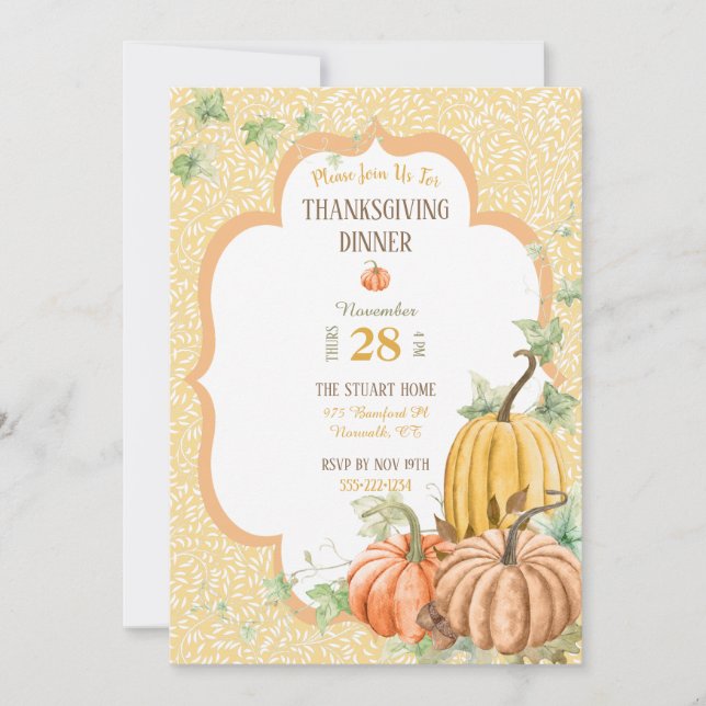 Invitation Dîner de Thanksgiving à la citrouille Butternut Sa (Devant)