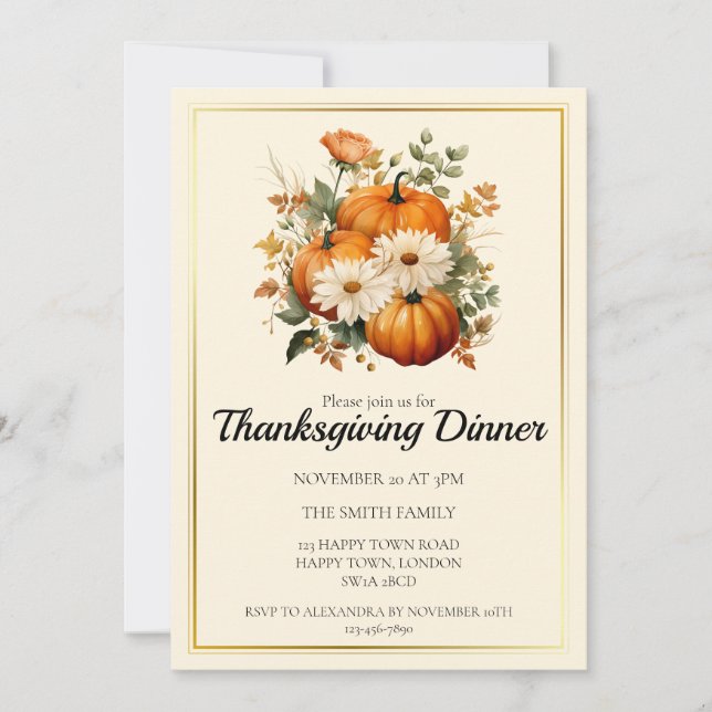 Invitation Dîner de Thanksgiving à la citrouille d'automne pe (Devant)