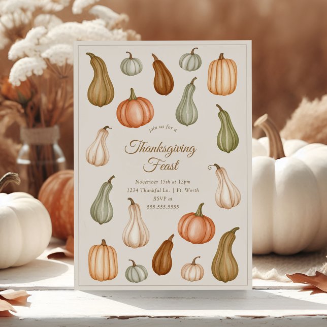 Invitation Dîner de Thanksgiving à la citrouille et aux courg (Créateur téléchargé)