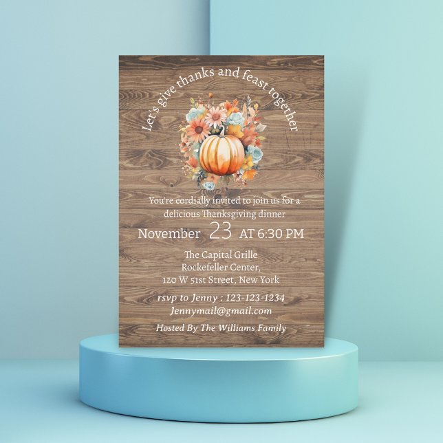 Invitation Dîner de Thanksgiving à la citrouille florale et a (Créateur téléchargé)
