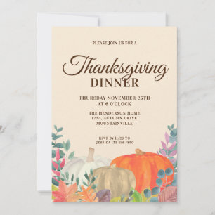 Invitation Dîner de Thanksgiving à la citrouille rustique