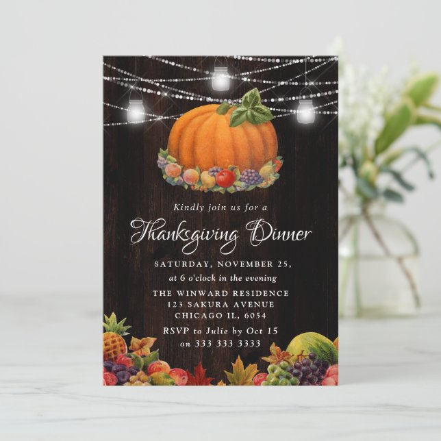 Invitation Dîner de Thanksgiving à la citrouille rustique et  (Debout devant)