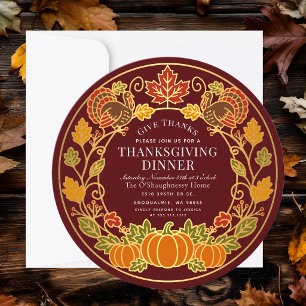Invitation Dîner de Thanksgiving à la dinde élégante d'automn