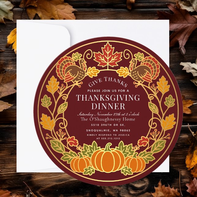 Invitation Dîner de Thanksgiving à la dinde élégante d'automn (Créateur téléchargé)