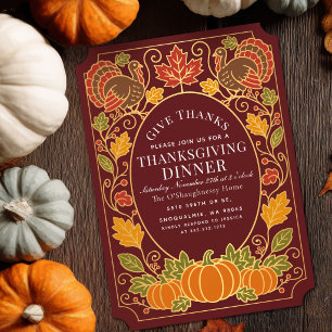 Invitation Dîner de Thanksgiving à la dinde élégante de citro