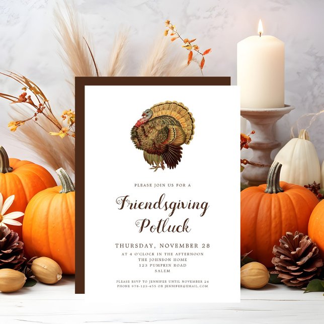 Invitation Dîner de Thanksgiving à la dinde vintage (Vintage Turkey Thanksgiving Potluck Invitation)