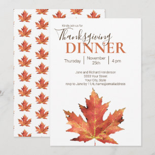 Invitation Dîner de Thanksgiving à la feuille d'automne moder