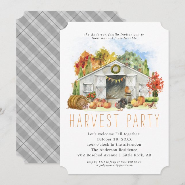 Invitation Dîner de Thanksgiving à la grange de la récolte d' (Devant / Derrière)
