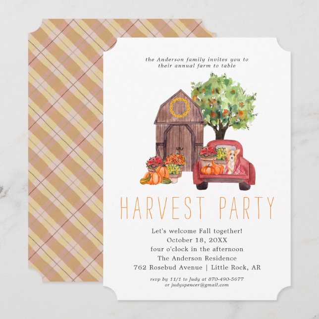 Invitation Dîner de Thanksgiving à la grange de récolte (Devant / Derrière)
