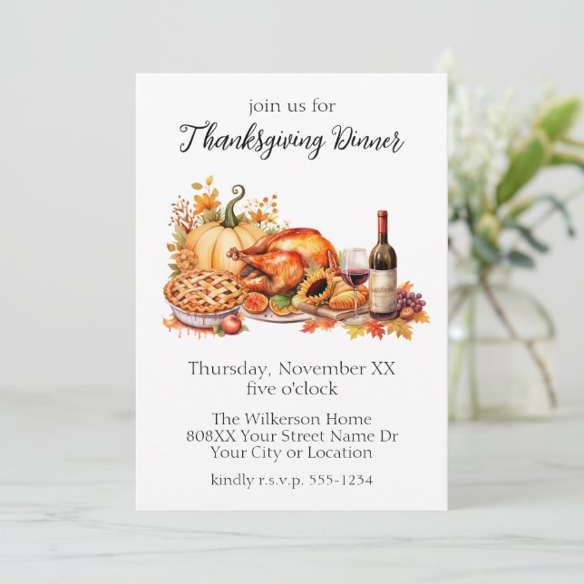 Invitation Dîner de Thanksgiving à l'aquarelle (Debout devant)