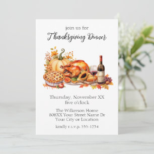Invitation Dîner de Thanksgiving à l'aquarelle