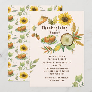 Invitation Dîner de Thanksgiving à l'aquarelle