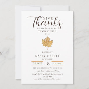 Invitation Dîner de Thanksgiving à l'aquarelle avec feuilles