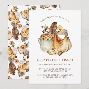 Invitation Dîner de Thanksgiving à l'aquarelle Citrouille Nou