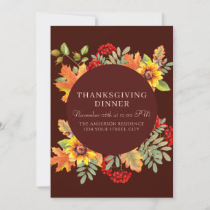 Invitation Dîner de Thanksgiving à l'aquarelle élégante