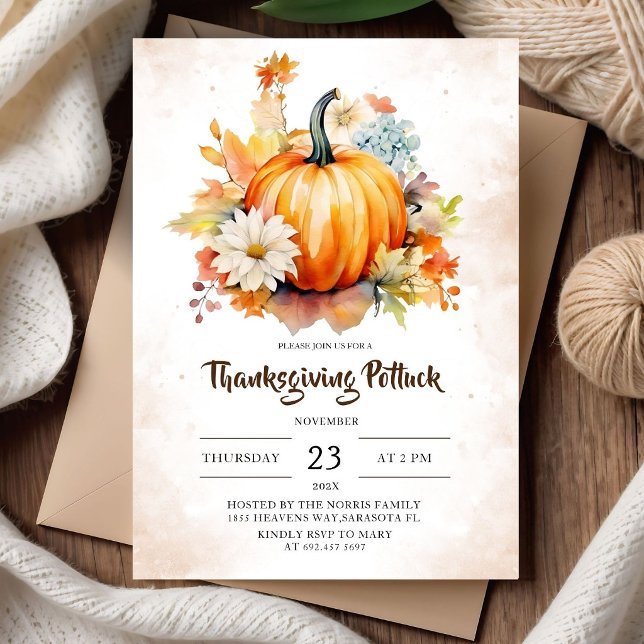 Invitation Dîner de Thanksgiving à l'automne Potiron Rustique (Créateur téléchargé)