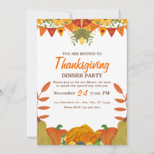 Invitation Dîner de Thanksgiving à thème citrouille Modifiabl