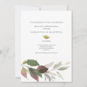Invitation Dîner de Thanksgiving aquarelle aux feuilles rusti