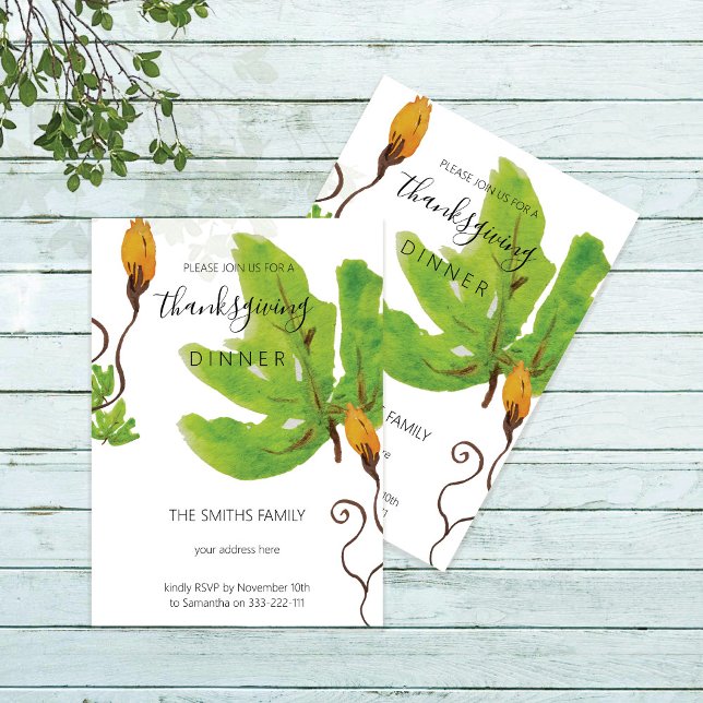 Invitation Dîner de Thanksgiving Aquarelle Citrouille  (Créateur téléchargé)