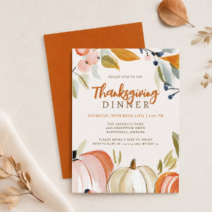 Invitation Dîner de Thanksgiving Aquarelle Citrouilles d'auto