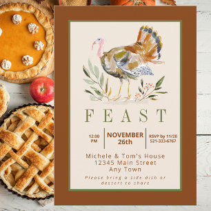 Invitation Dîner de Thanksgiving aquarelle feuillage élégant
