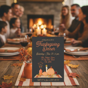 Invitation Dîner de Thanksgiving Arrière - plan noir moderne