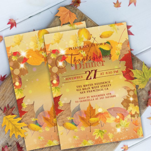 Invitation Dîner de Thanksgiving au feuillage automnal chaleu (Créateur téléchargé)