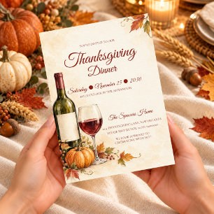 Invitation Dîner de Thanksgiving au vin élégant